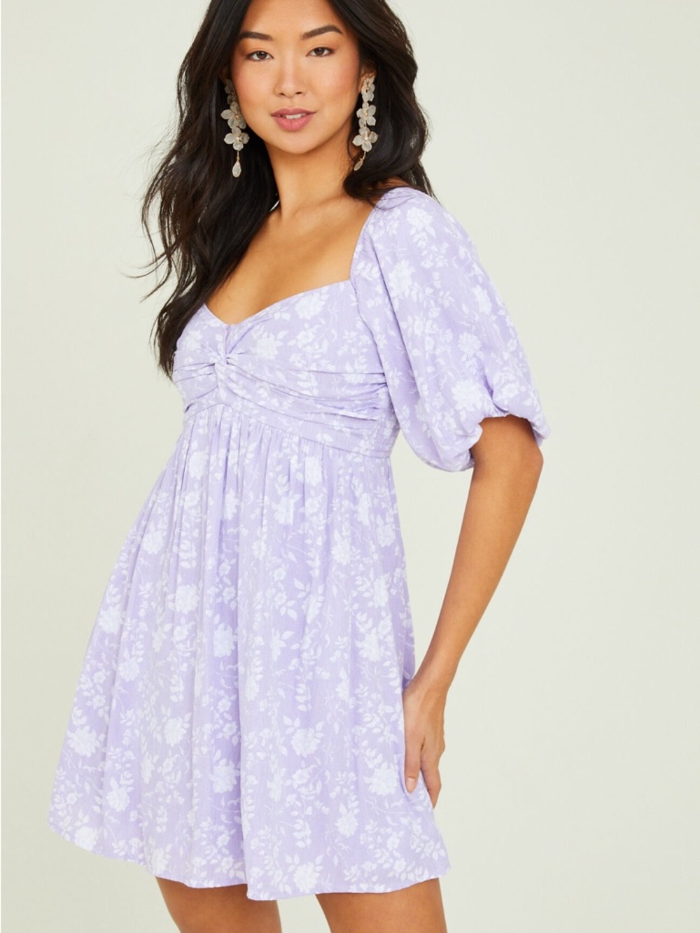 Altar'd State Lilac Floral Sweetheart Mini Dress